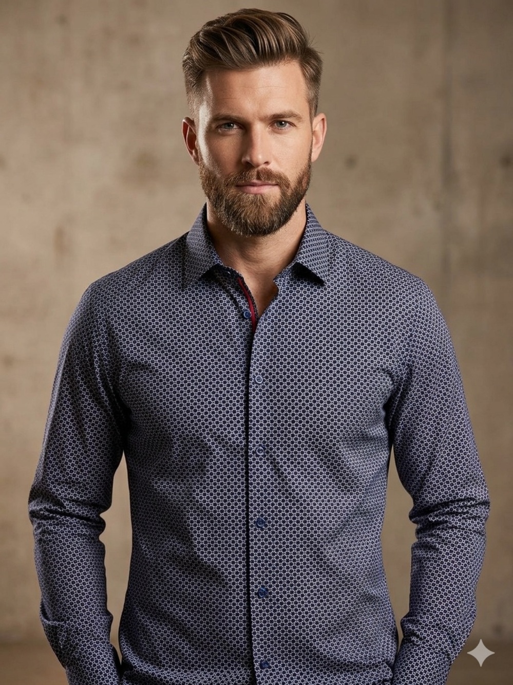 Christian Lacroix Navy Geometric Print Dress Shirt